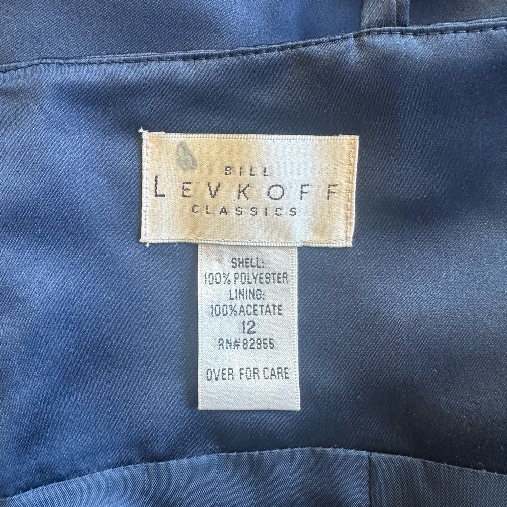Bill Levkoff‎ NWT Navy Satin Maxi Dress with White Trim - Picture 3 of 6